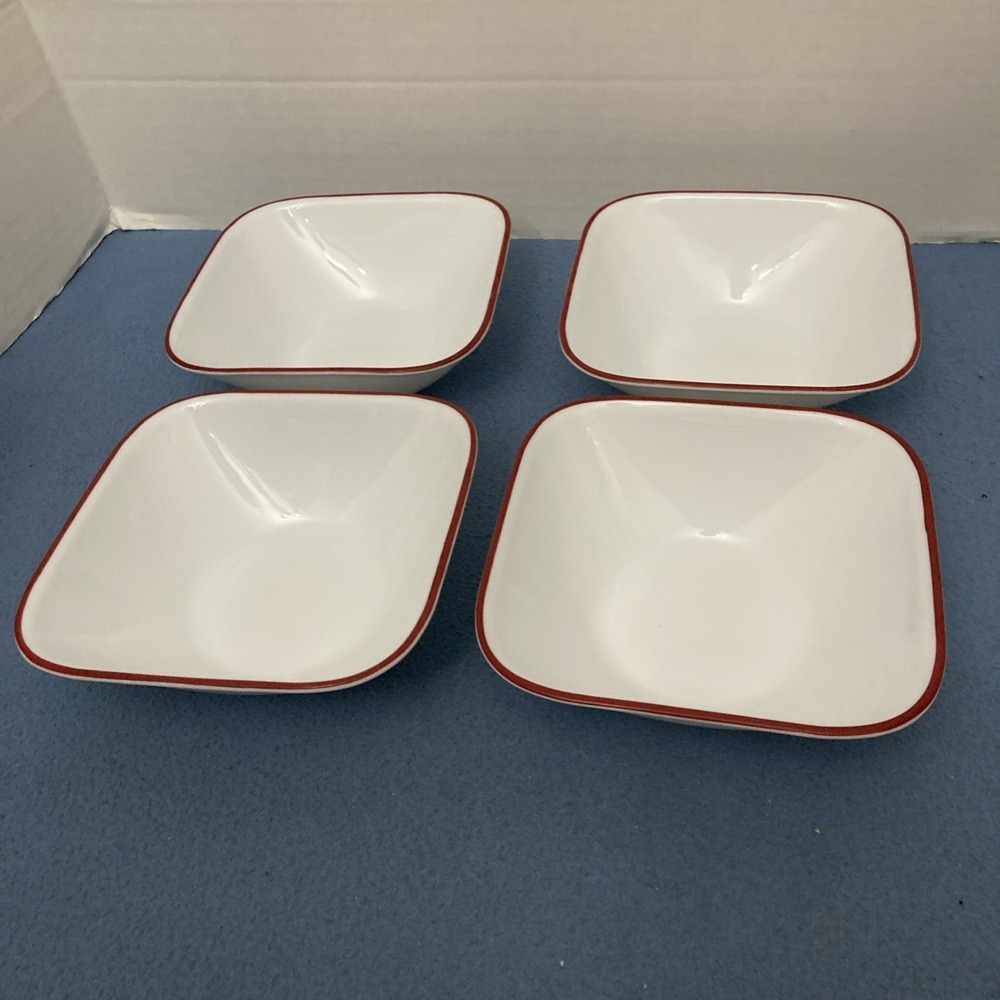 Corelle Coordinates Splendor White w/Red Rim Square Soup/Cereal Bowls - Set of 4 - Picture 2 of 13